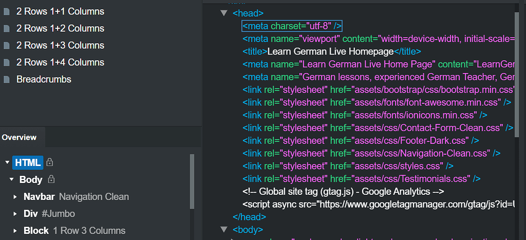 Editing HTML Content in Head of document - Bootstrap Studio Help ...