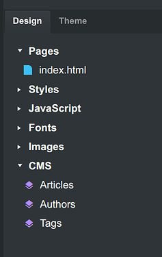 Design panel CMS